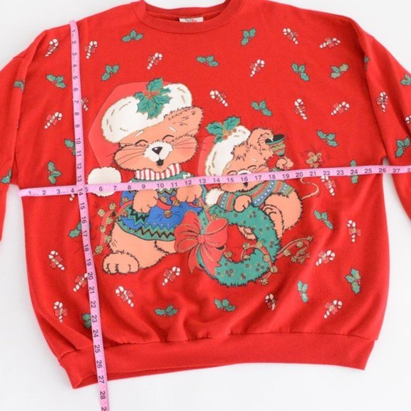 Vintage Ugly Christmas Nutcracker Red Holiday Puff Paint Cat Sweater - Picture 4 of 10